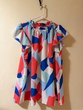 First Love Multicolor Geometric Flutter-Sleeve Top